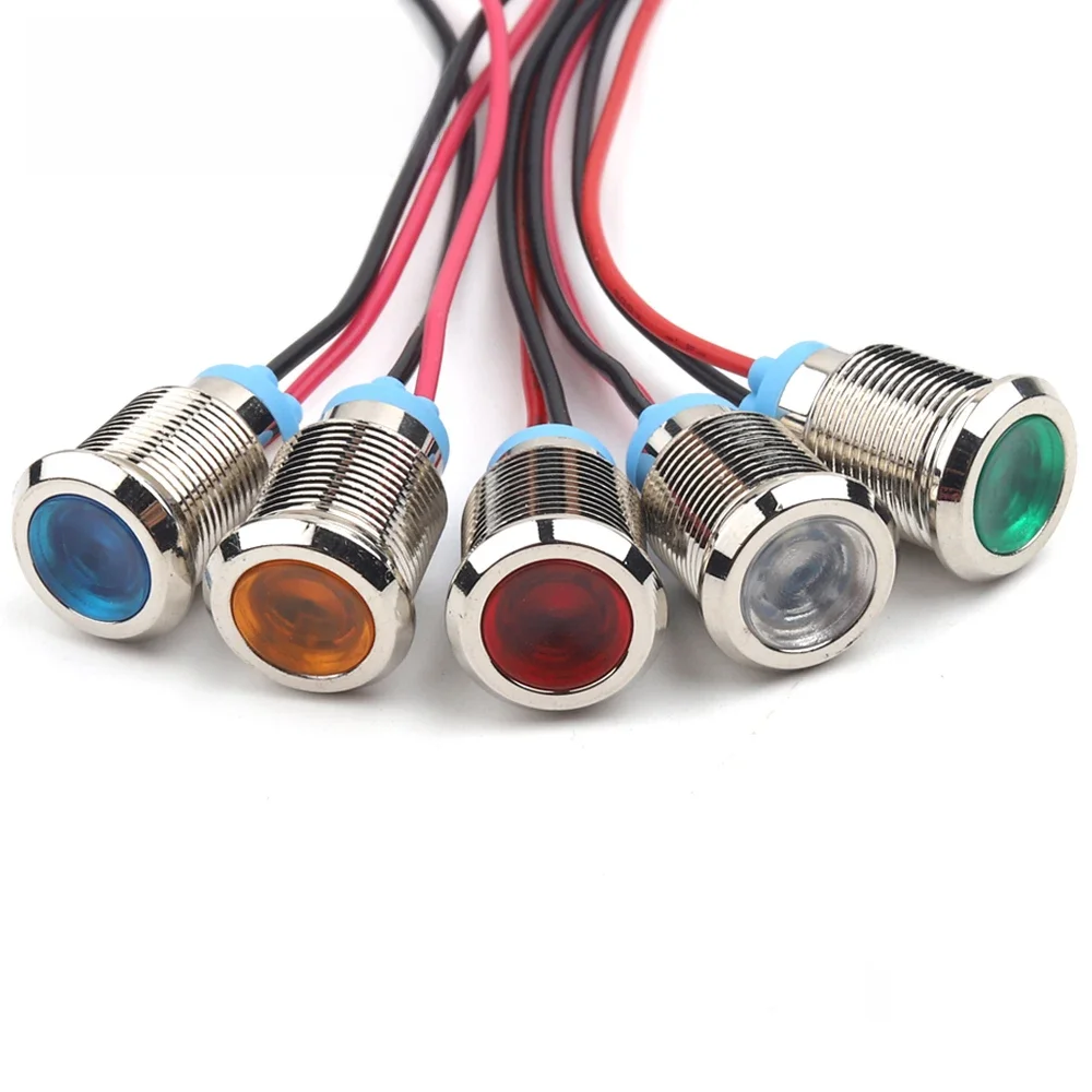 1 pièces 16mm indicateur en métal étanche LED lampe de signalisation en métal avec fil 3V 6V 12V 24V 110V 220V rouge/jaune/bleu/vert/blanc