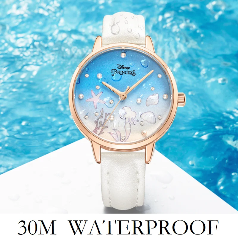 Disney Top Brand For Women Watch Female Quartz Casual Wristwatch Waterproof Girl Student Mermaid Princess 2025 New Cartoon Clock