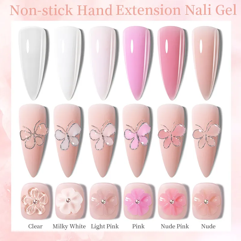 LILYCUTE 8ML Clear Nude Pink Non Stick Hand Solid Extension Gel Nail Polish Nail Art Carving Flower Construction UV Gel Varnish