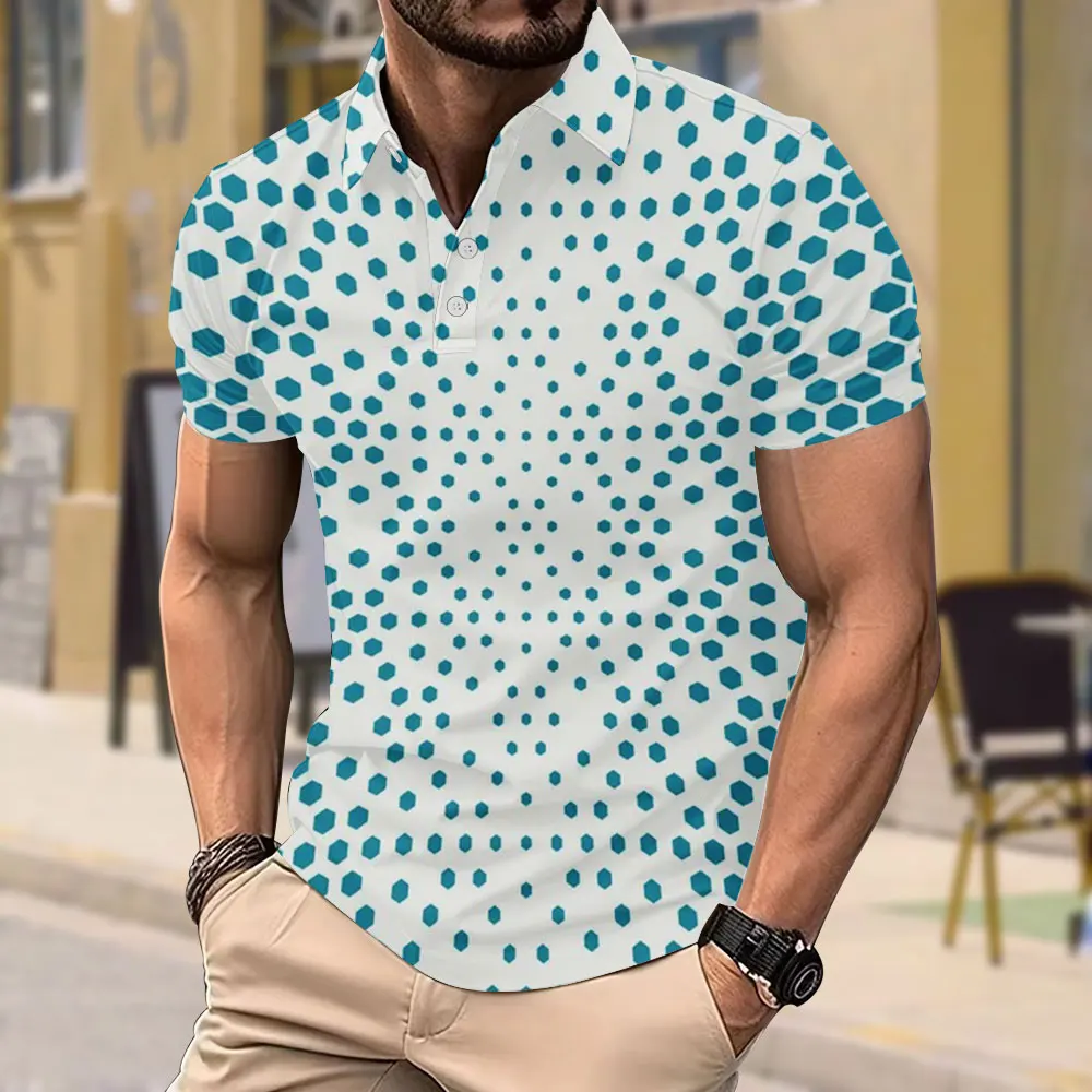 Men's Golf Polo Shirt Gradient Color 3d Printed Pullover Slightly Stretch Loose Lapel Short Sleeve Top Outdoor Casual Men's Wear