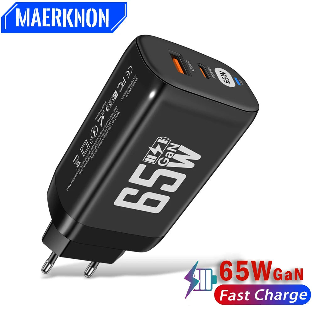 65W GaN USB Type C Charger Quick Charge4.0 For Macbook Laptop iPad Tablet iPhone Samsung Mobile Phone Adapter Fast USB C Charger