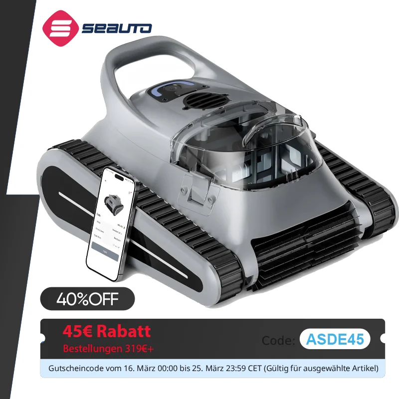 Seauto Robotic Pool Vacuum, 210 Mins Runtime, Wall-Climbing, Suitable for Walls and Floors of 2000 Square Feet