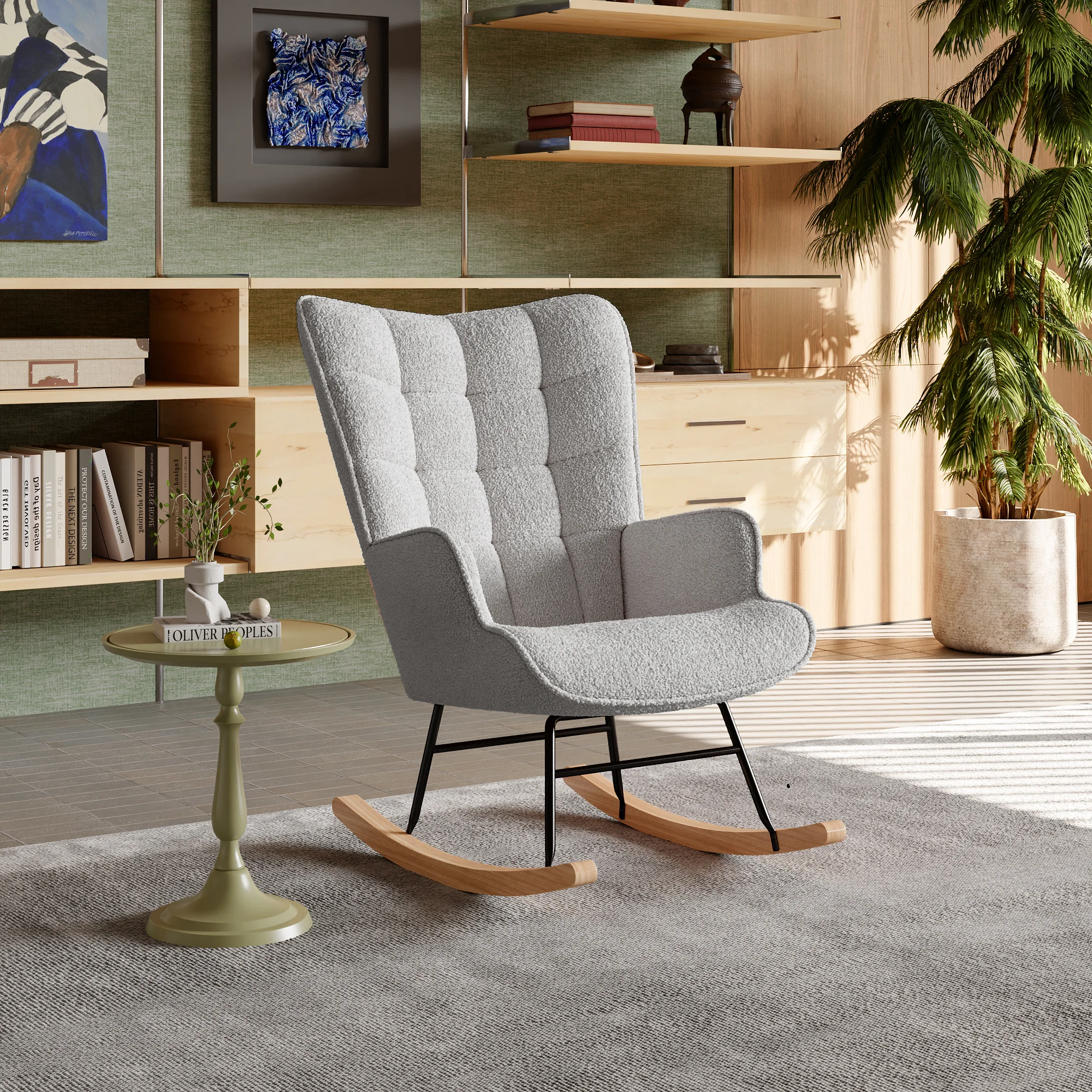 Moderna sedia a dondolo con schienale alto, sedie comode, adatta per soggiorno, camere da letto e cortili