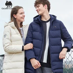 GOLDEN CAMEL Down Jackets Men and Women Windproof Warm 80% White Duck Down Hooded Hiking Outdoor Loose Long Men's Winter Coats