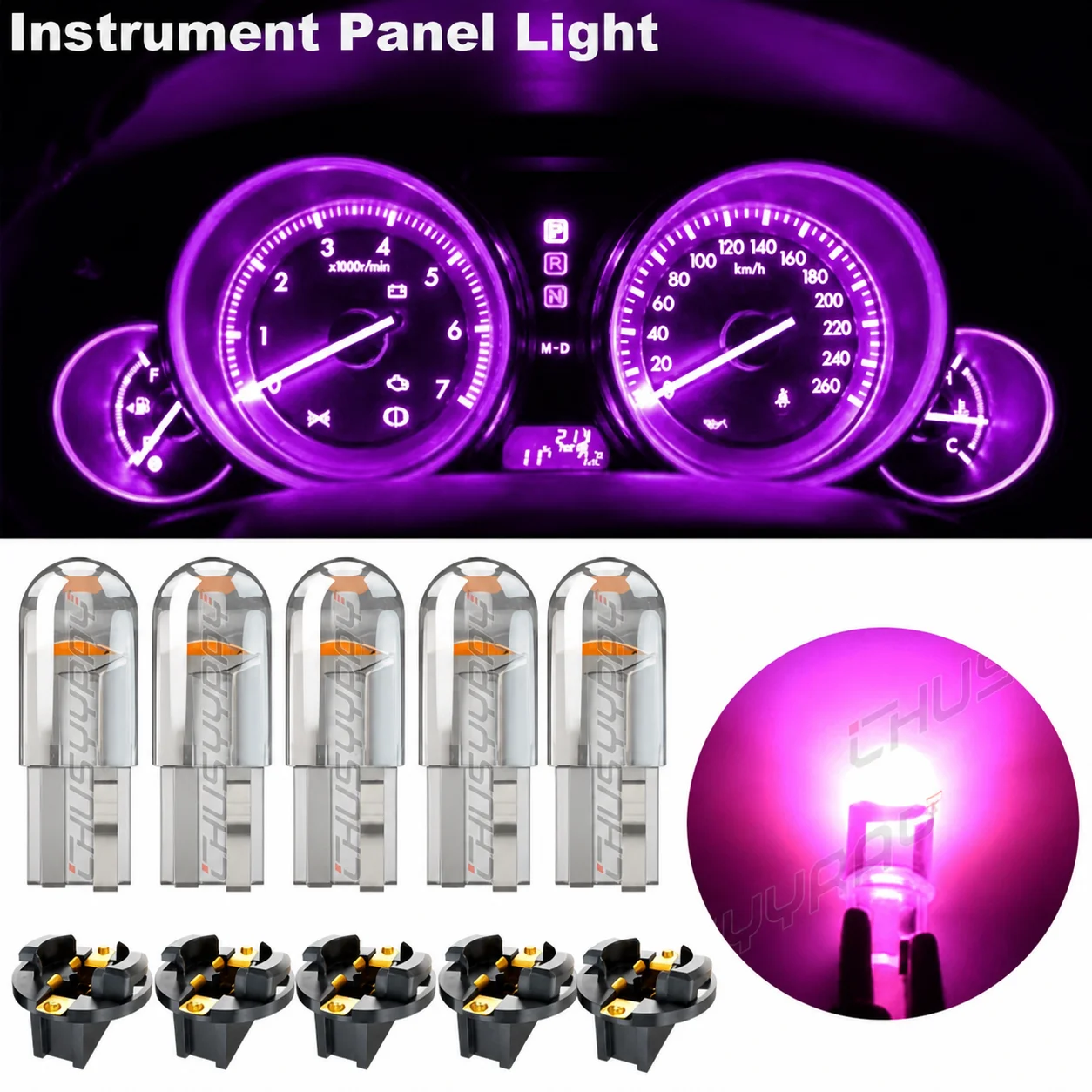 5PC T10 Pink 194 LED Bulb Instrument Gauge Cluster Dash Light Twist Lock Socket