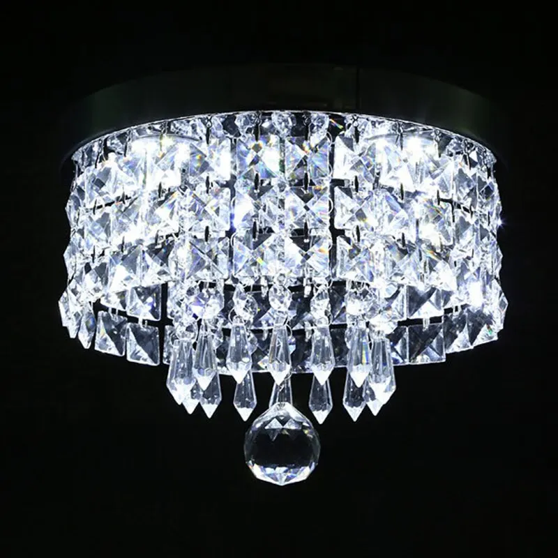 Modern Minimalist Transparent Crystal Ceiling Lamp Porch Balcony Decoration LED Lighting Warm White 40cm Round Plate Fixture