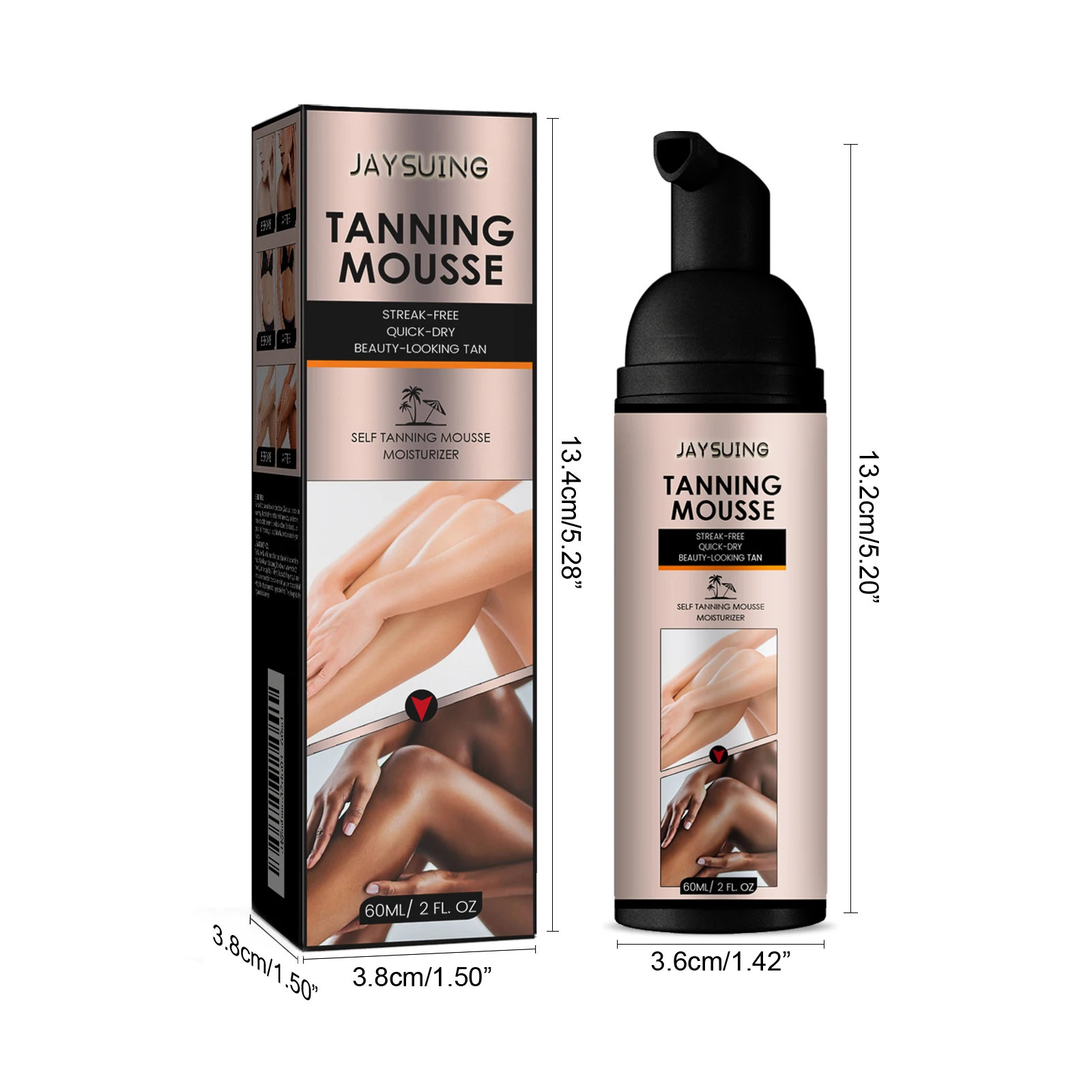 Self Tanner Mousse - Natural & Organic Ingredients, Dark Fake Tan, Sunless Tanner Clear & Non Toxic Tanning Foam