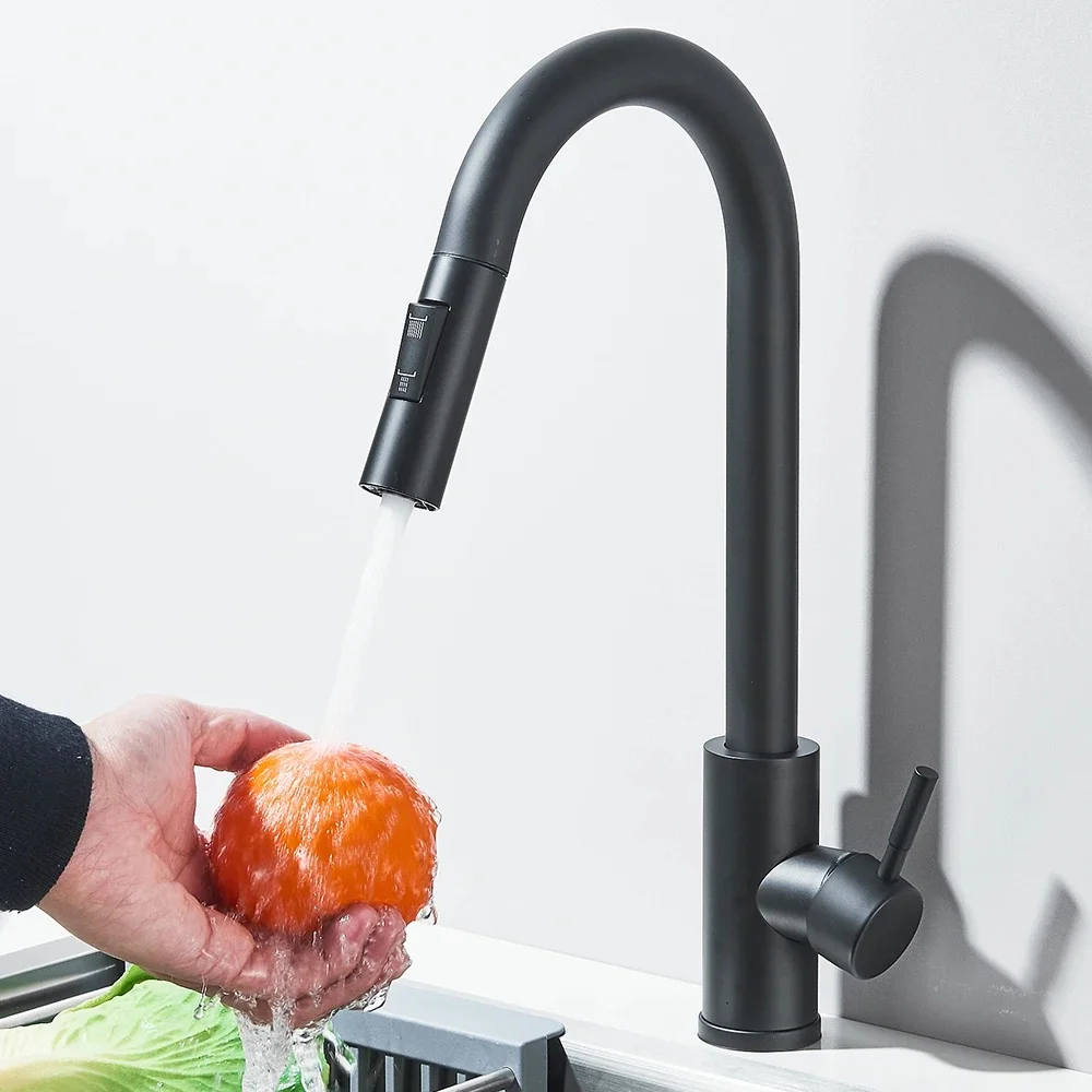 Uittrekbare aanrechtkraan, uittrekbare twee functies, enkele handgreep, mengkranen voor warm en koud water, op het blad gemonteerd - afbeelding 2
