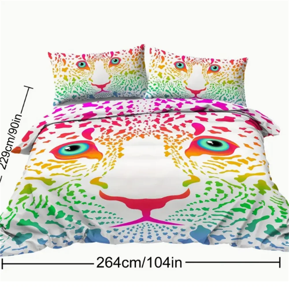 3 Pieces Colour Leopard Print Pattern Duvet Cover Polyester Twin Full King Szie Quilt Cover WIth 2 Pillowcase For Adults Home