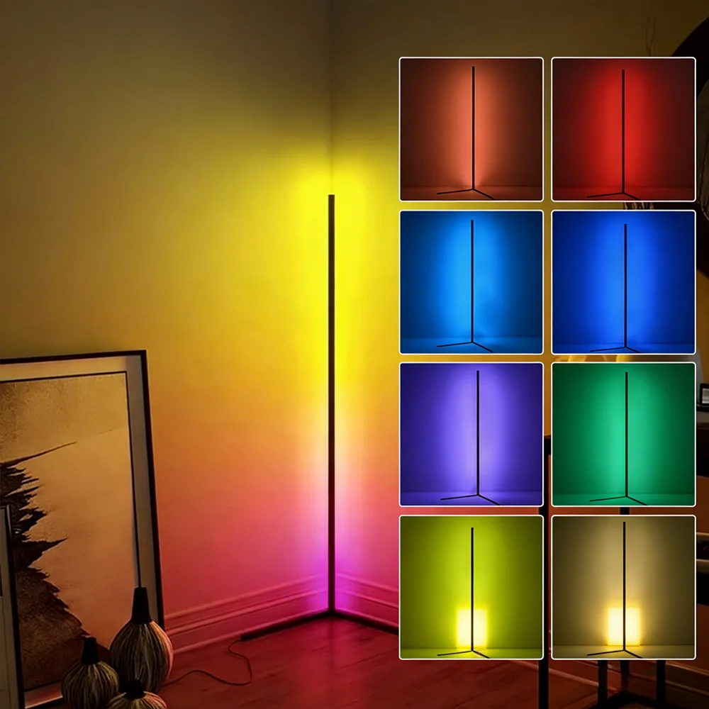 Smarte RGB LED-Stehlampe Moderne Eck-Ambientebeleuchtung mit Fernbedienung, App-Steuerung und Musik-Synchronisation für Schlafzimmer, Wohnzimmer und Büro