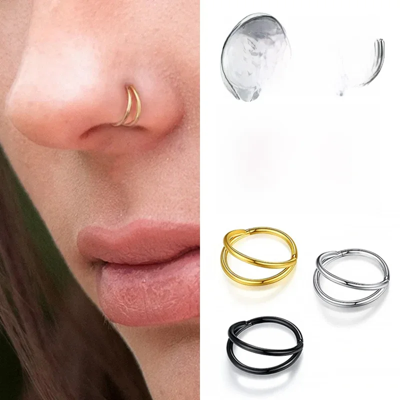 Doppelte Septumringe Nasenringe Creolen Knorpel Creolen Piercing Nase Offene gestapelte Creolen Nasenringe 16G 18G 20G 6/8/10mm