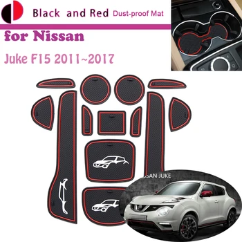 Tapis de rainure de porte en caoutchouc, pour Nissan Juke F15 Qazana 2011 ~ 2017 2012 2013 2014 2015 2016, fente de rangement de porte de coussin, dessous de verre, anti-poussière, autocollant intérieur de voiture