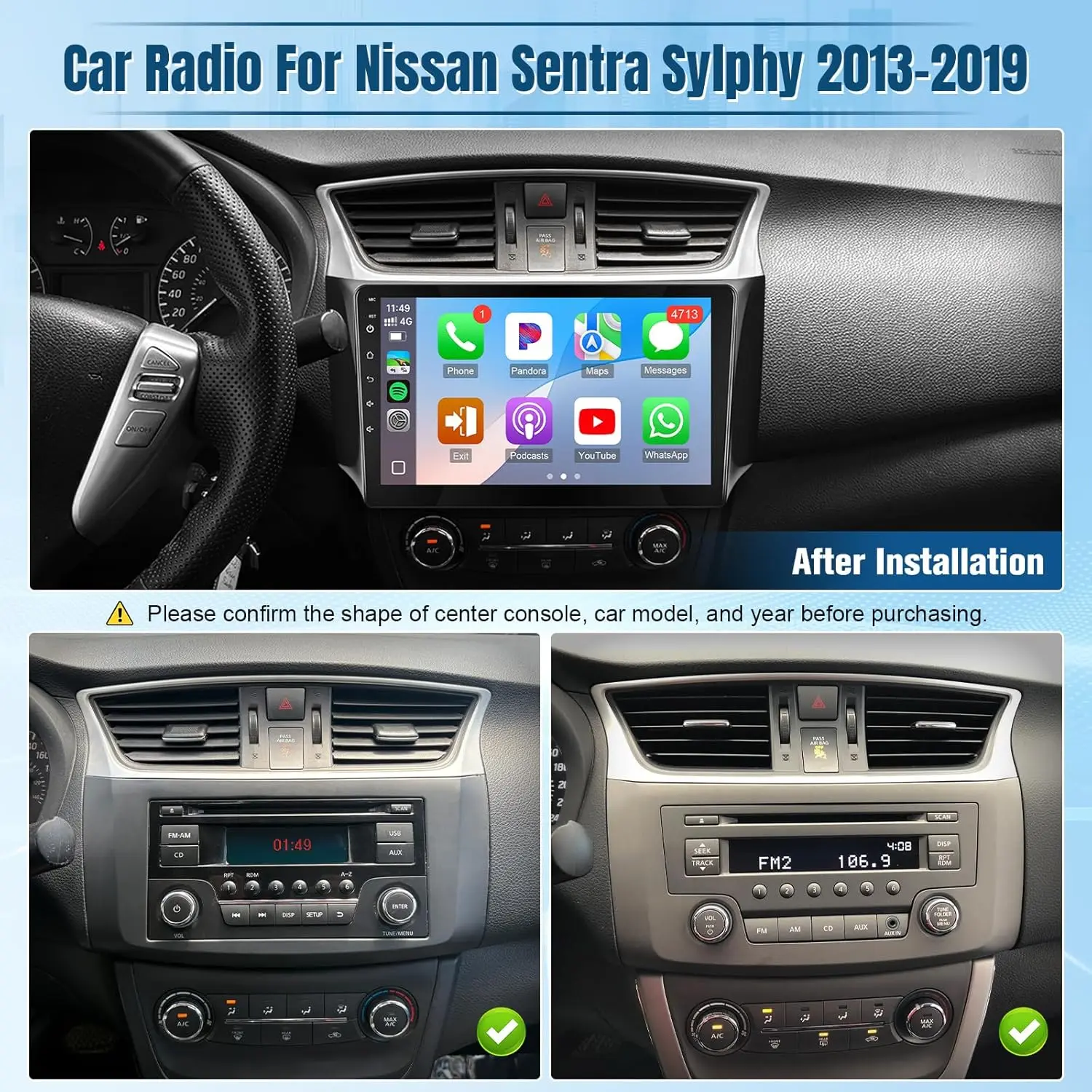 8Core Android Car Stereo for Nissan Sentra 2013 2014 2015 2016 2017 2018 2019 Radio Upgrade 10.1