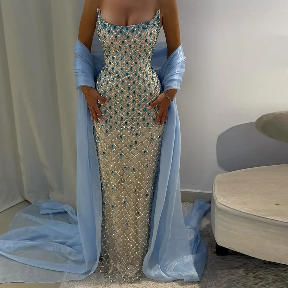 

Mermaid Sleeveless Vestido De Novia Exquisite Crystal Strapless Bridal Gowns Customized Satin Wedding Dresses For Woman Bride