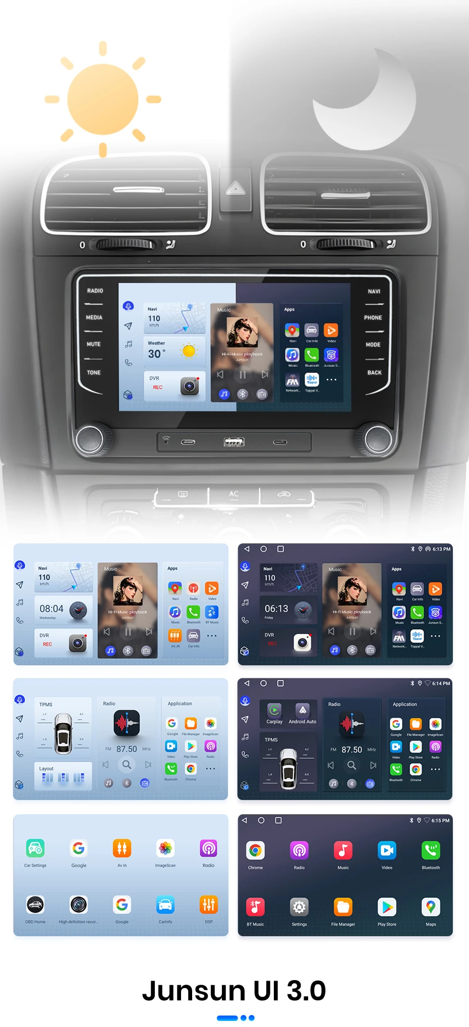 Junsun 7 "9" 10 "CarPlay Android Autoradio für Volkswagen VW Golf Passat JETTA Skoda SEAT Auto Intelligentes System 2din GPS Autoradio – Detail 16