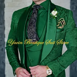 Jacquard Men's 3-piece Suit Set Floral Pattern Party Dress Formal Groom's Tuxedo Elegant Men's Blazer Customized Outfit