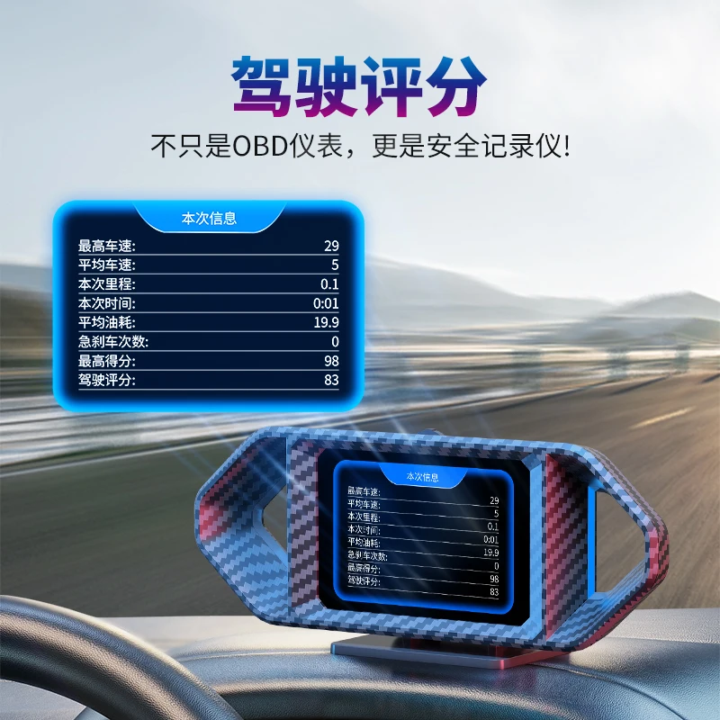 OBD2 GPS Car HUD Head Up Display Digital Speedometer RPM Water Temp Voltage Fuel Slope Angle Overspeed Alarm 12 Languages