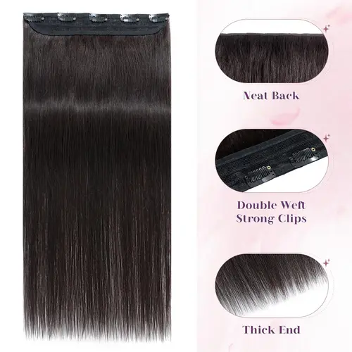 Imagen 2 del producto Extensiones de cabello humano con Clip, 1 pieza, 5 Clips, 3/4 Clip de cabeza completa en extensión de cabello Remy, Color Natural, Clip de una pieza Ins