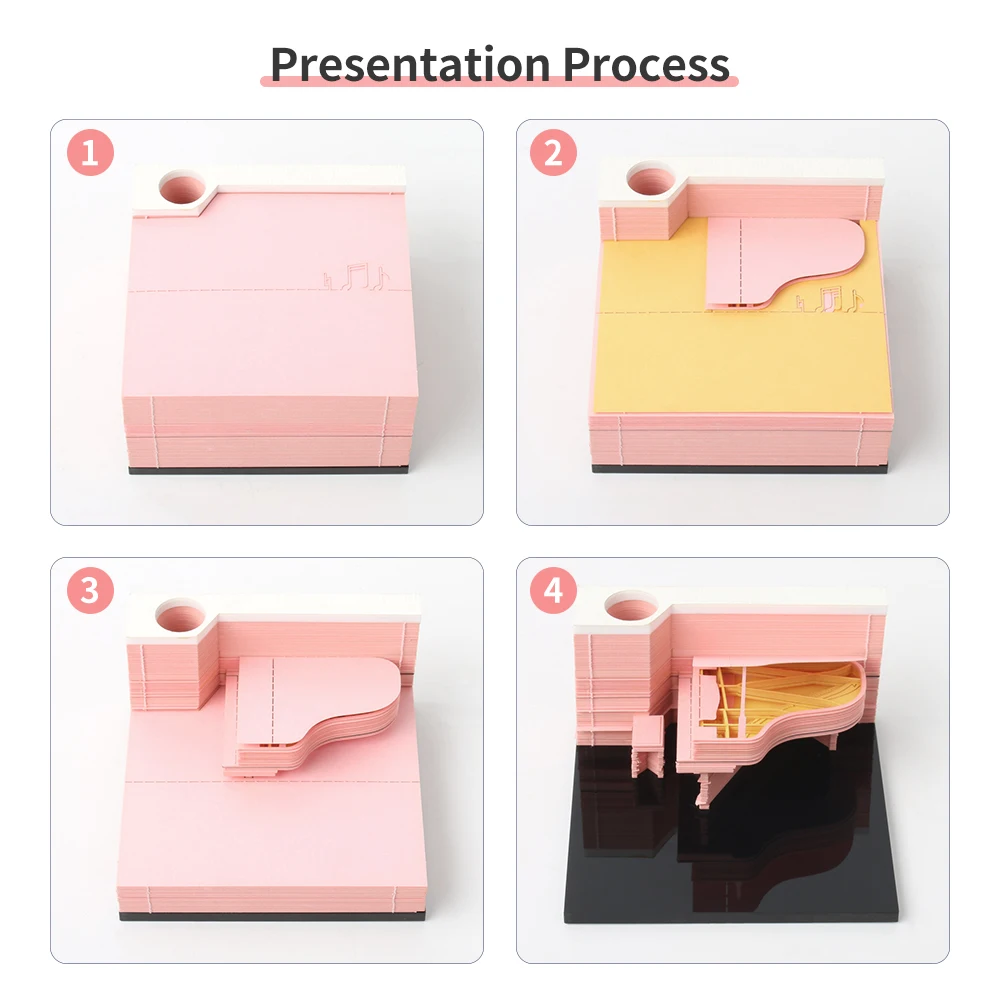 Omoshiroi Block 3D Notepad Piano Memo Pad Sticky Notes Cute Model Customizable 3D Paper Carved Sticky Notes Desk Accessories Gif