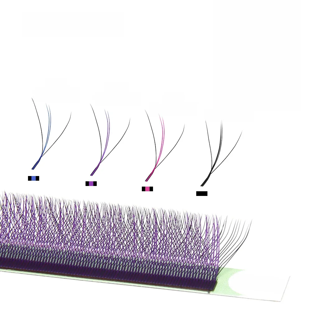ANNAFRIS Farbige 3D+ W vorgefertigte Volumen-Fächerwimpern, braun, blau, lila, W-Form, dreiköpfige individuelle Wimpernverlängerung