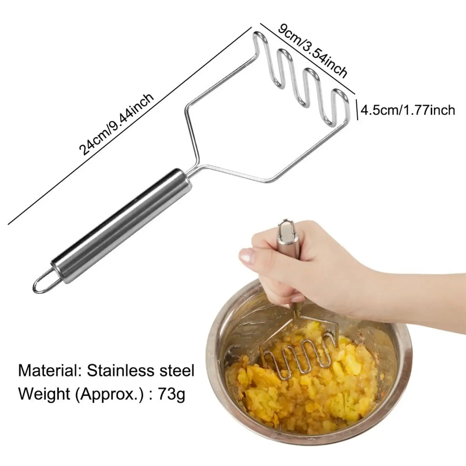 Potato Masher, Potato Masher Stainless Steel, Masher Kitchen Tool, Heavy Duty Mashed Potatoes Masher, Avocado Masher, Mirror Pol