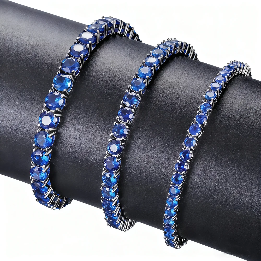 

YLMyself Montana Blue Cubic Zirconia Tennis Bracelet Brass 3mm 4mm 5mm Hip Hop Chain Unisex 6.5inch 7inch