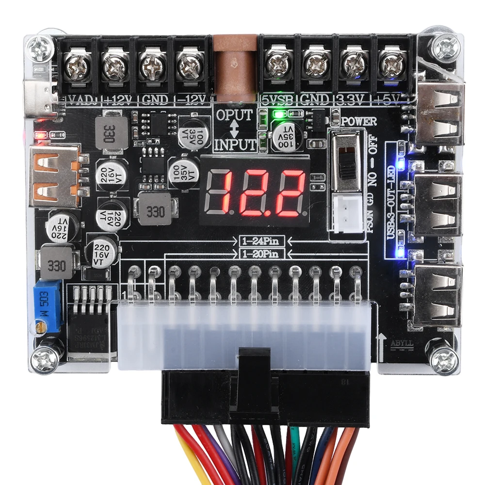 24 /20Pins ATX Breakout Board and Acrylic Case Kit Module Adapter Power Connector Power Supply Accessories