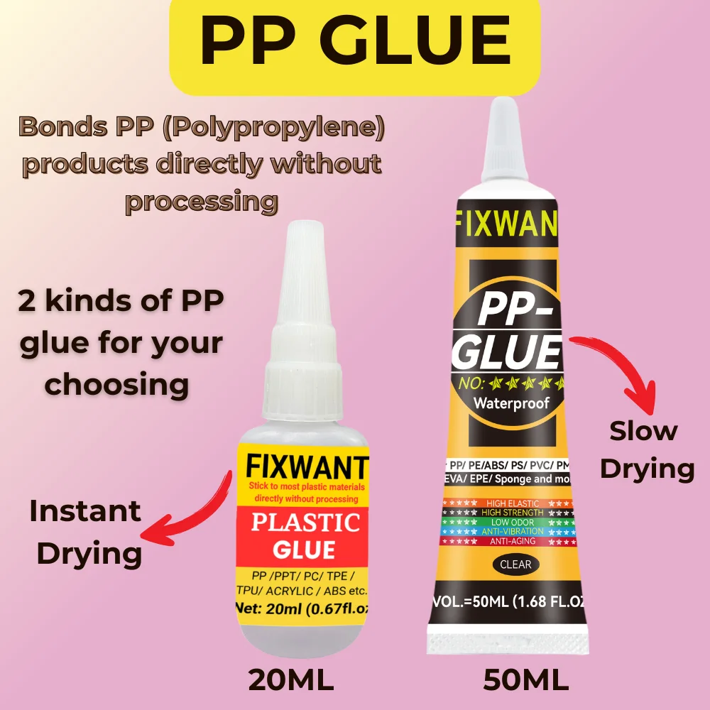 FIXWANT PP Polypropylene/ PPT / PC Polycarbonate/ TPE/ TPU/ ACRYLIC/ ABS Special Glue for Plastic Without Treatment