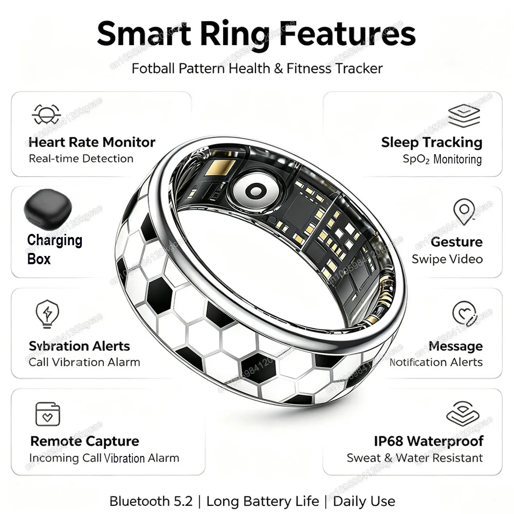 USA Local Football Smart Ring Men 100+ Sports Mode Waterproof Incoming Call Messages Vibration Alerts Health Monitoring Smartring for Android IOS