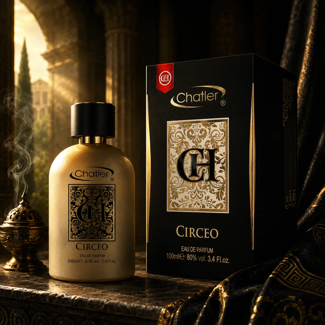 Circeo 100ml - Chatler. Parfum pour hommes et femmes, Eau de Parfum, chypre fruité avec des notes de fruit de la passion, de pêche et une base chaude de musc.
