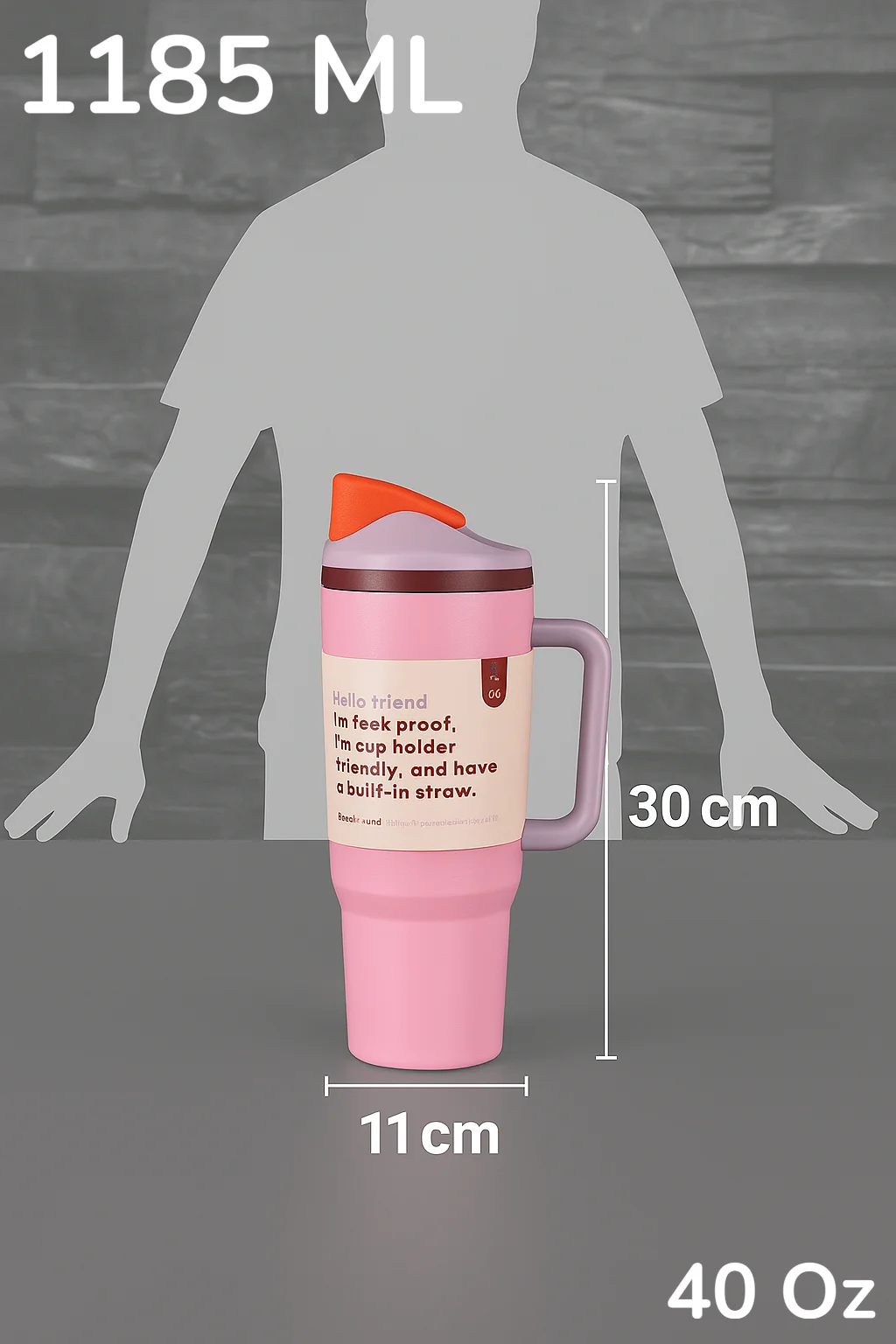 كوب حراري من الفولاذ المقاوم للصدأ Fab-30، سعة 1185 مل مع مقبض مريح وقش مدمج قابل للسحب، جدار مزدوج مضاد للانسكاب، غطاء قلاب محكم وتصميم حديث، مثالي للقهوة أو الماء أو الشاي أو العصائر