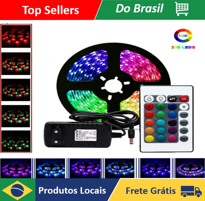 NEVERDIE STORE - Fita Led 5050 Rgb Colorida 5m 16 Cores + Fonte + Controle Modo Ajustável ENVIO RAPIDO PARA TODO O BRASIL