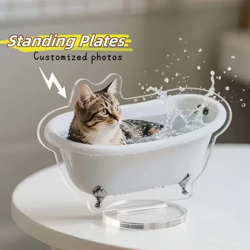 Custom Irregular Pet Acrylic Standee, 2D Flat Pet Photo Tabletop Display with Base, Cat & Dog Custom Portrait Desktop Ornament,
