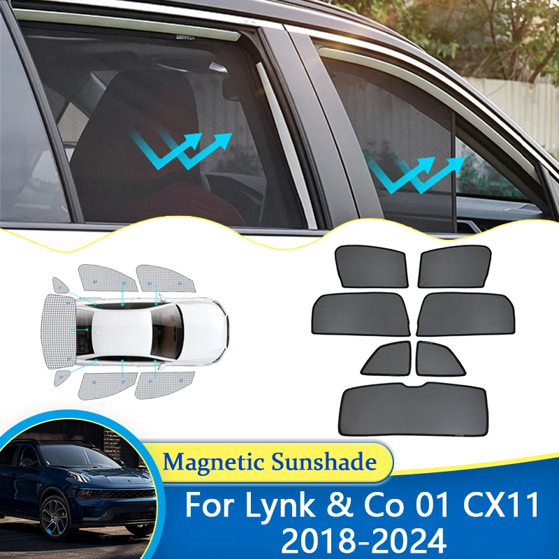 For Lynk & Co 01 CX11 2018 2019 2020 2021 2022 2023 2024 Magnetic Sunshade Window Visor Sun Curtain Shades Cover Mesh Protection