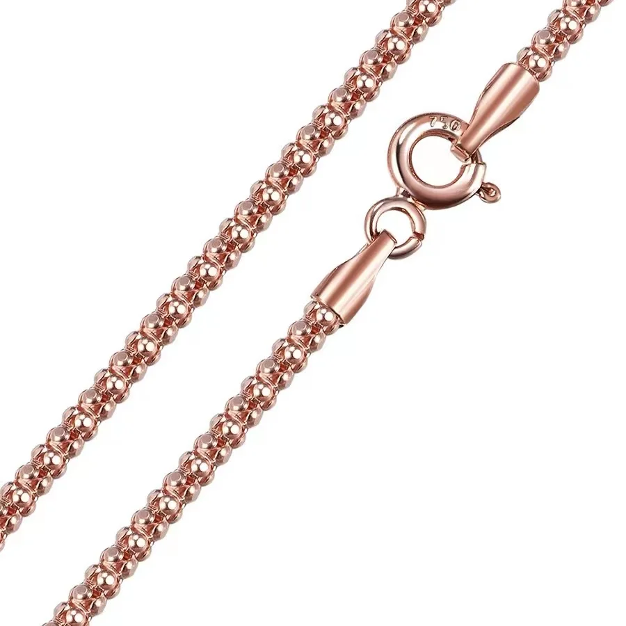 New 18K Rose Gold Necklace Chain AU750 Gold 2mm Wide shine Chain Women Necklace