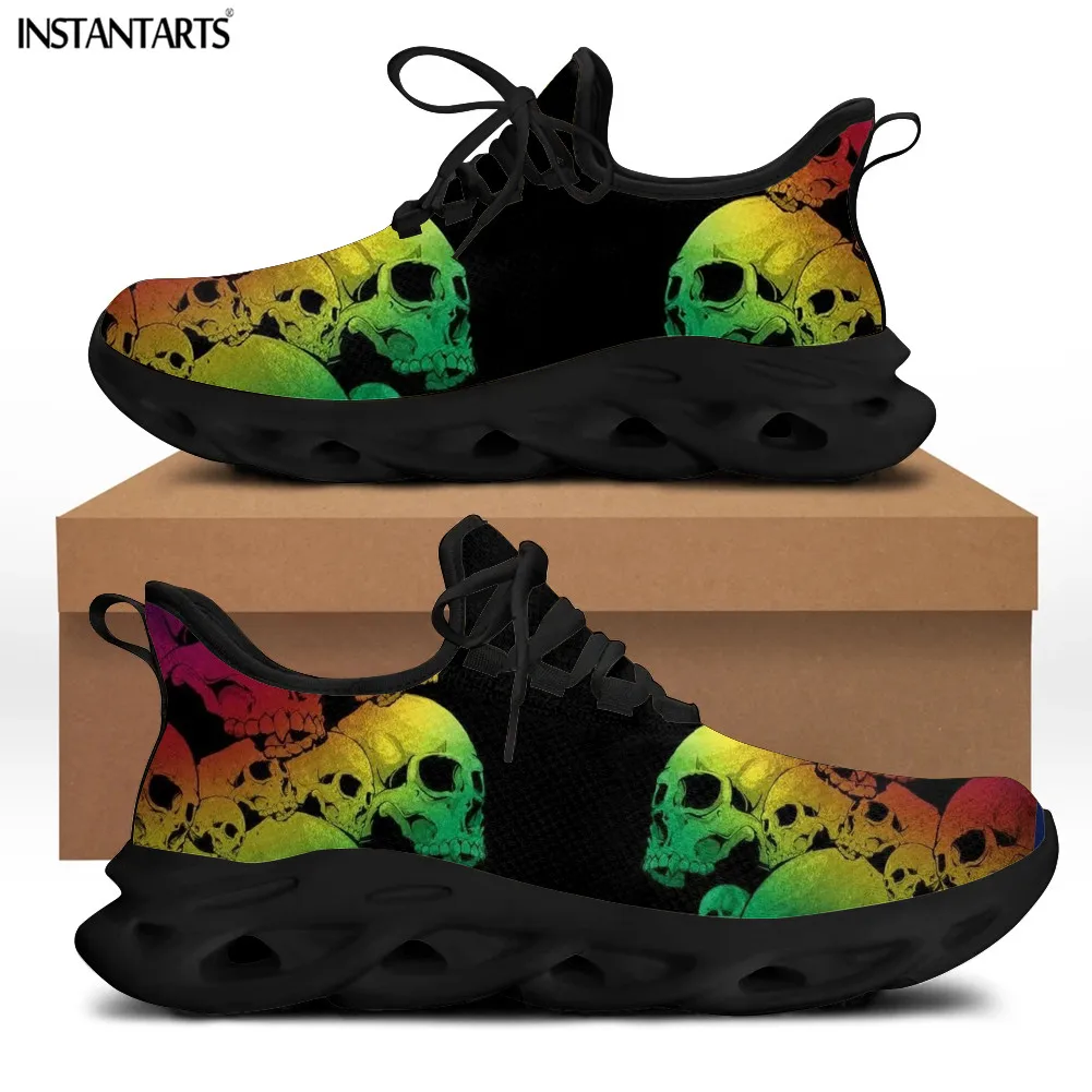 

INSTANTARTS Women Comfort Sneaker Personality Skull Design Fashion Outdoor Leisure Shoes for Youth Lightweight Lace-up Footwear