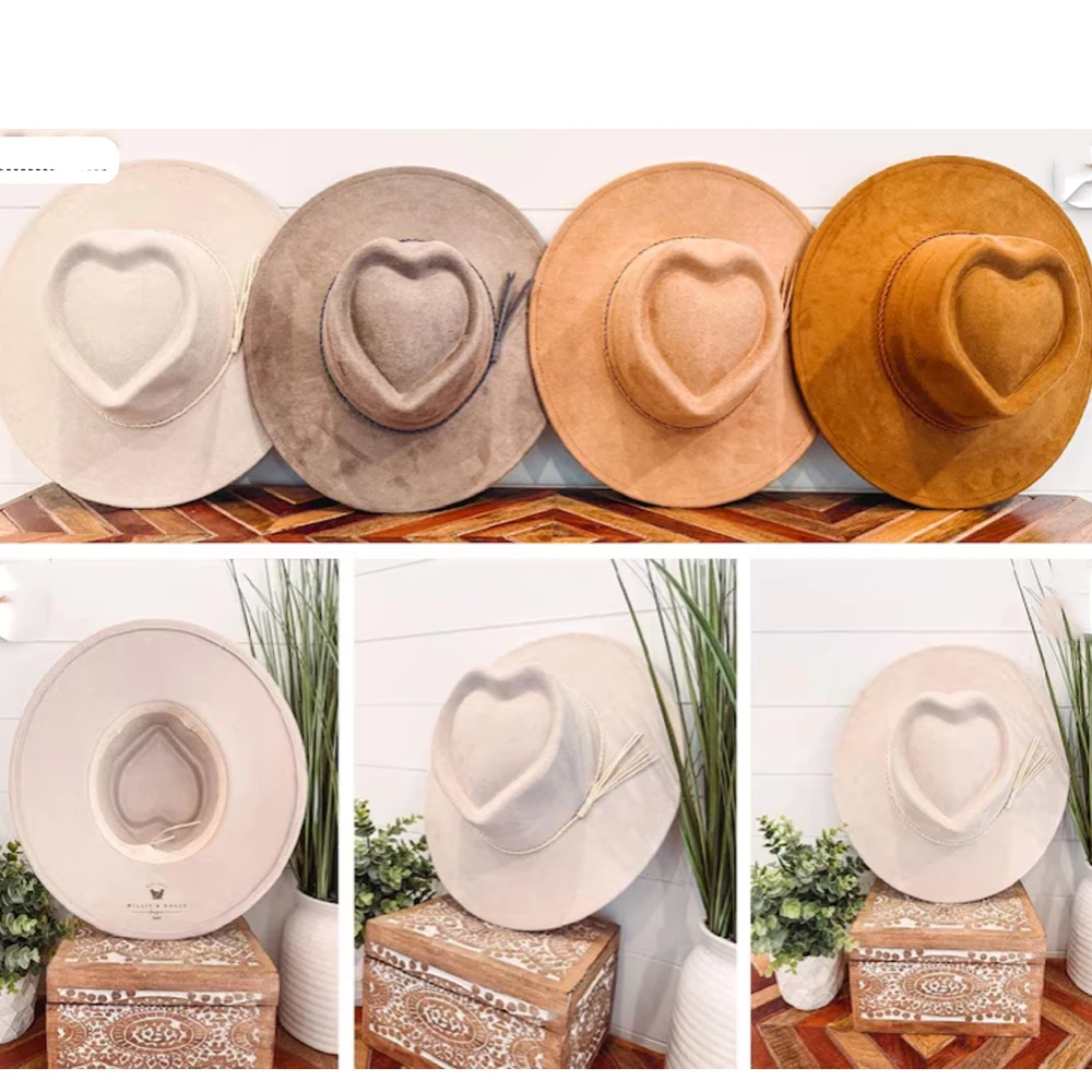 Vegan Suede Hat Heart Shaped Hat Heart Crown Blank Logo Engraving Hat for Burning Hat Pyrography Heart Wide Brim Hat Cappello Lu