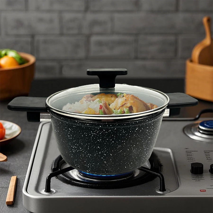 

Кастрюля для супа Maifan Stone с пластиковой ручкой, антипригарные кастрюли с крышкой, бытовые кастрюли для газовой индукционной плиты