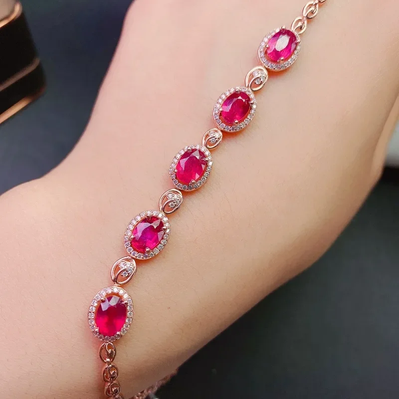 

KJJEAXCMY fine jewelry 925 pure silver natural small fresh ruby women's bracelet deluxe version to send girlfriend's birthday