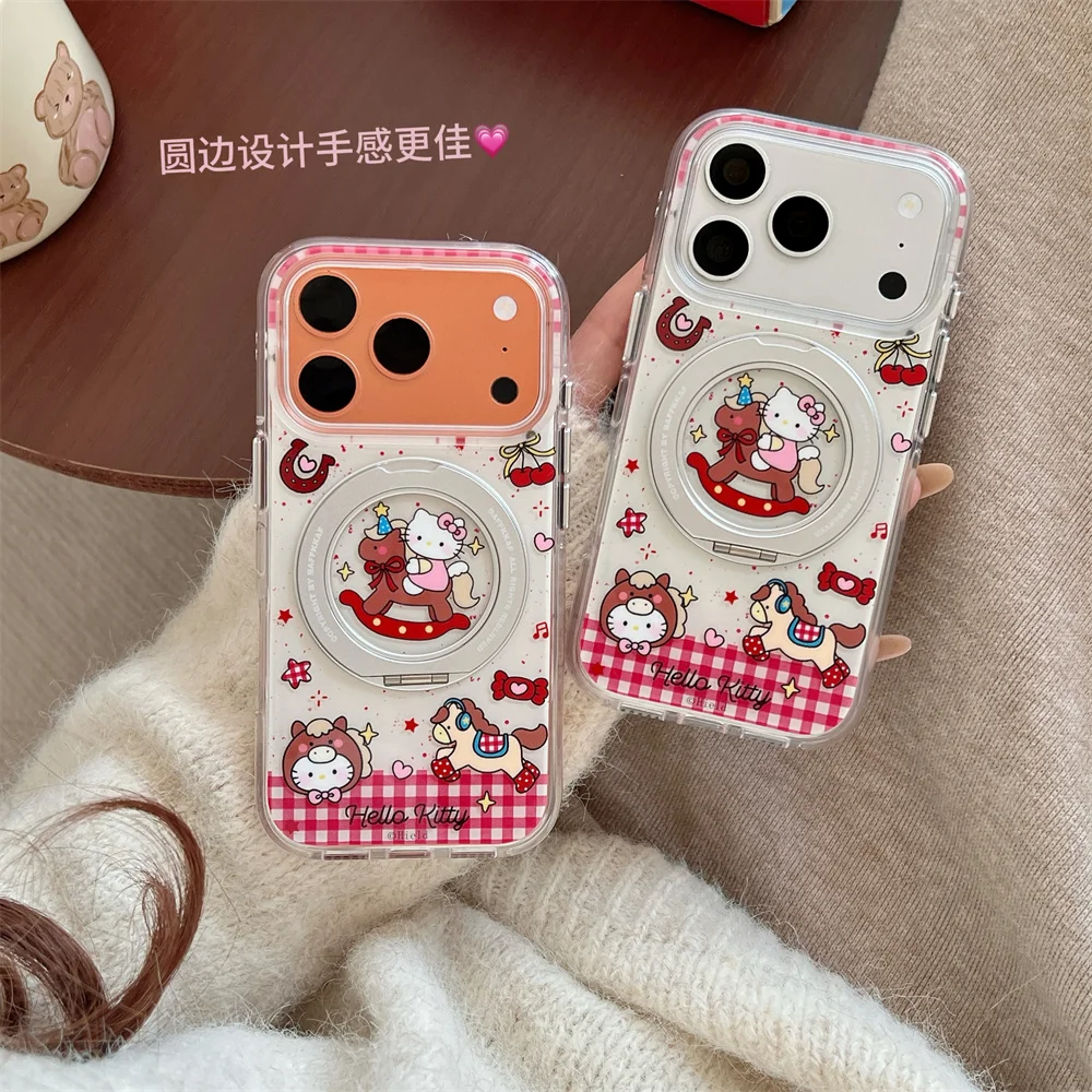 

New cute Korean Hello Kitty with 360 degree rotating stand, suitable for iPhone 17 Pro Max, 13, 14, 15, 16 Pro all inclusive ant