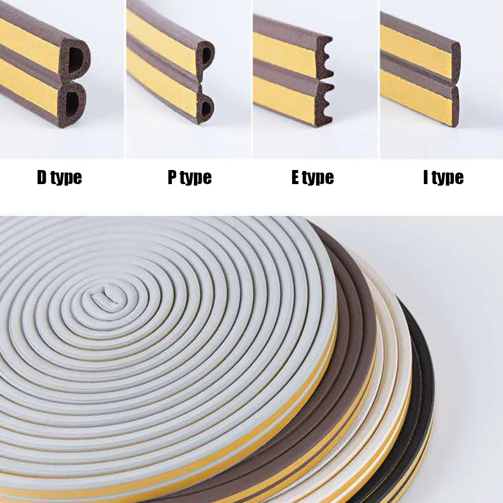 5m/10m Door Seal Strip Diep Self-adhesive Draft Stopper Tape Window Weather Stripping Insulation Noise Rubber Sealing Strip