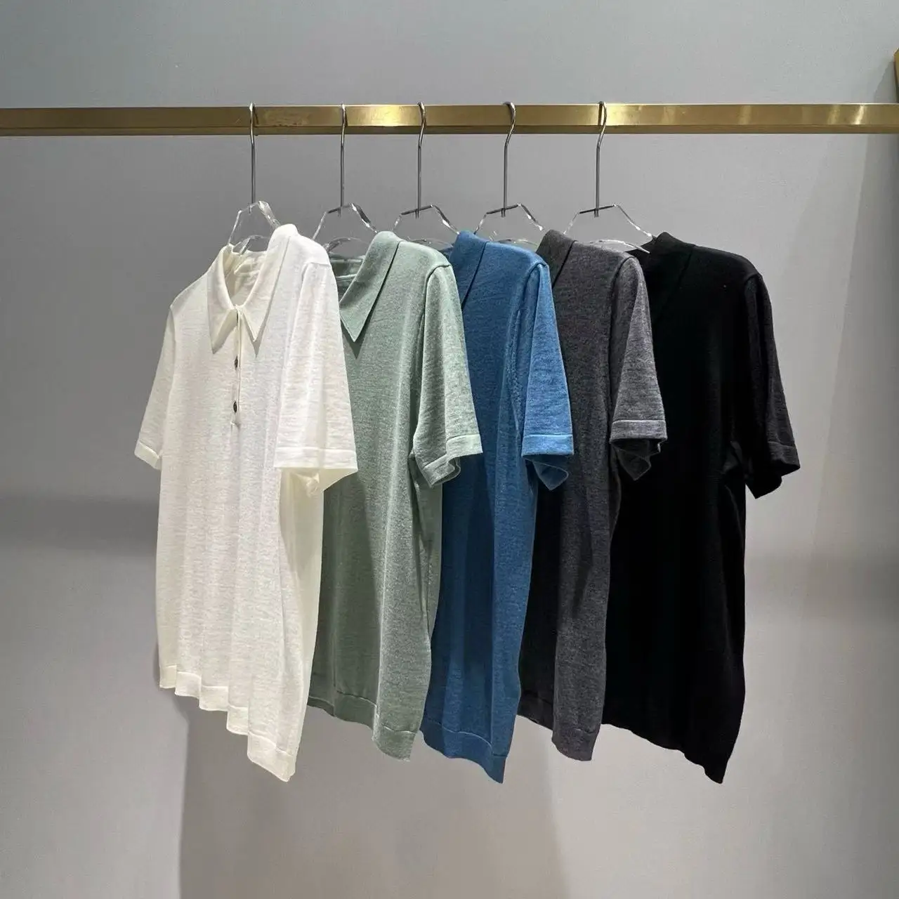 

Summer women's solid color merino wool jersey polo top