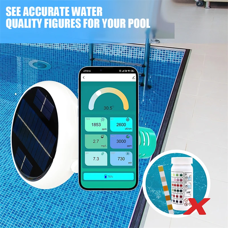 7 in 1 Tuya Zigbee Swimming Pool Water Quality test PH ORP EC TDS Sality Chlorine Temperature Meter Solar Water Analyzer