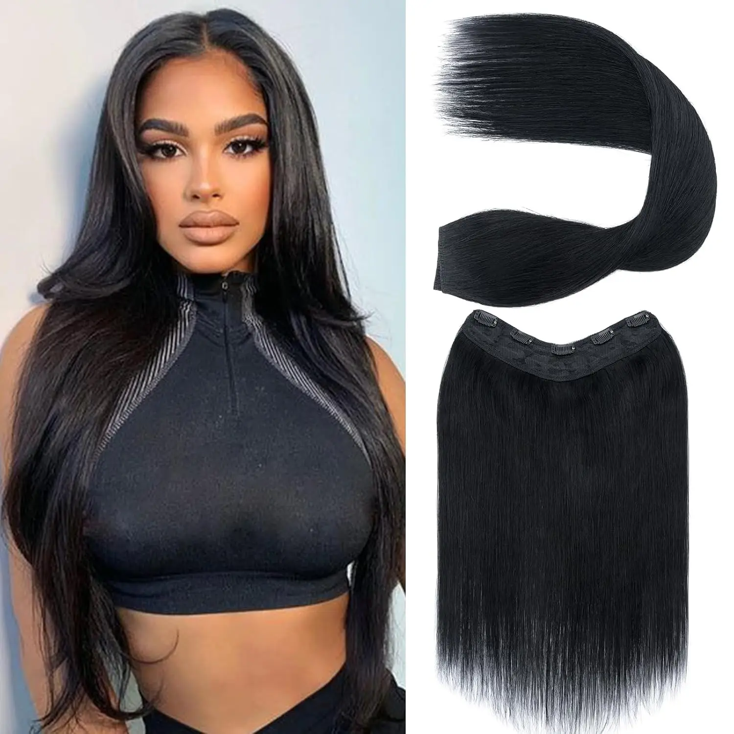 5 Clip One Piece Clip in Hair Extension Straight Real Human Hair Clip in Extension 3/4 Full Head Hair Extension Straight Clip in