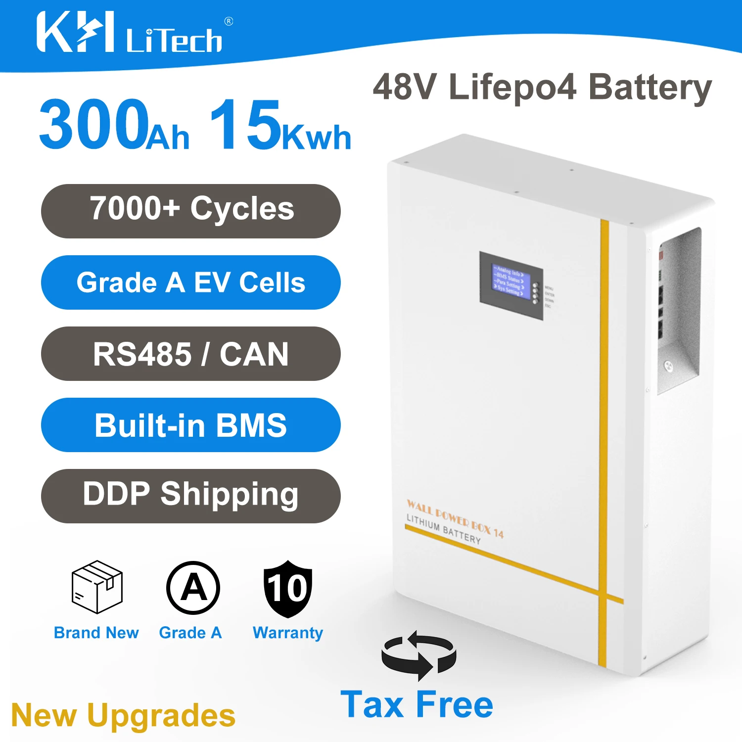 

EU Stock 51V 48V 15KWh Powerwall 300Ah LiFePO4 Battery Pack 7000 Cycle Lithium Iron Phosphate Buitl-in BMS CAN RS485