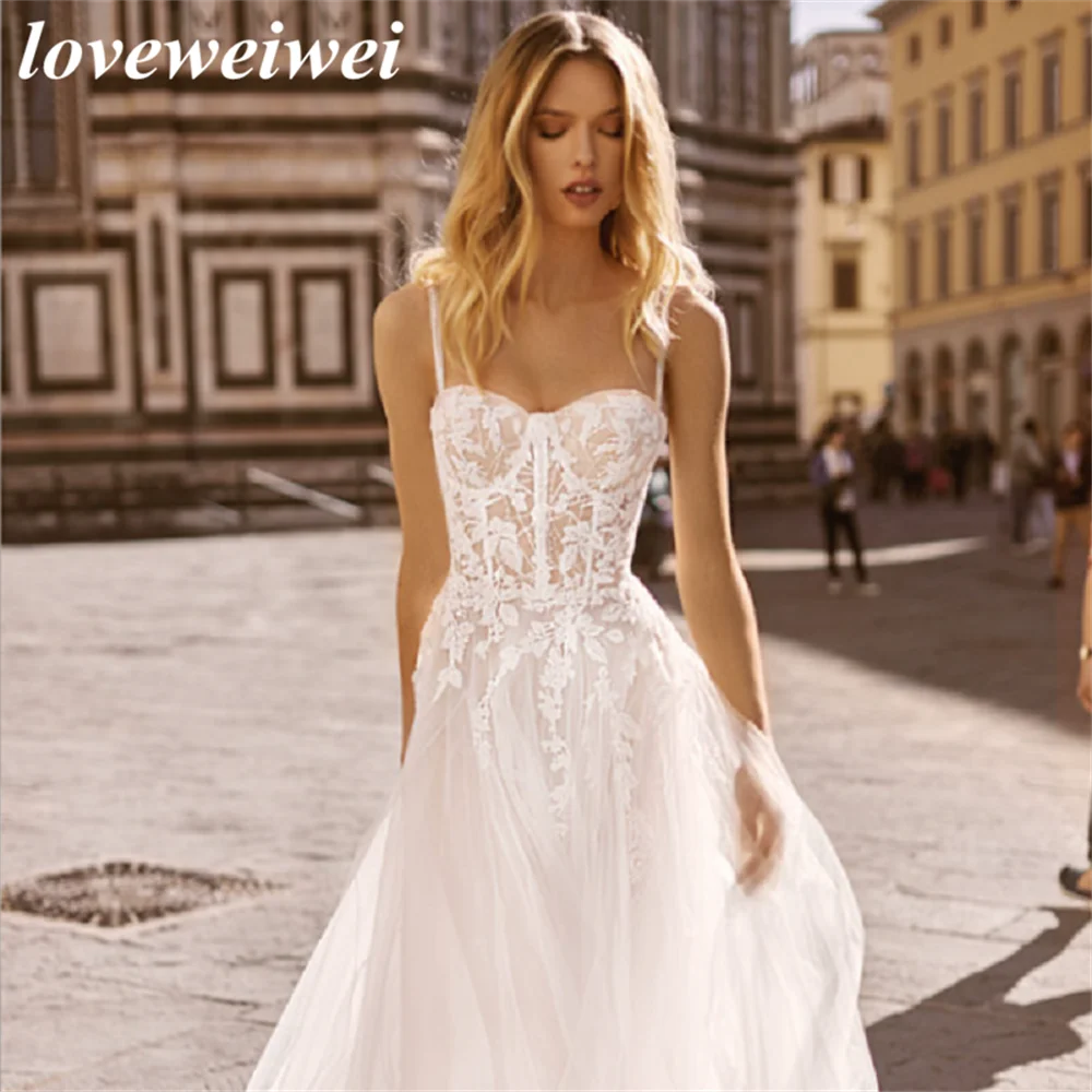Vestido De novia con tirantes finos, traje elegante bohemio, escote Corazón, apliques, vestido De novia para playa