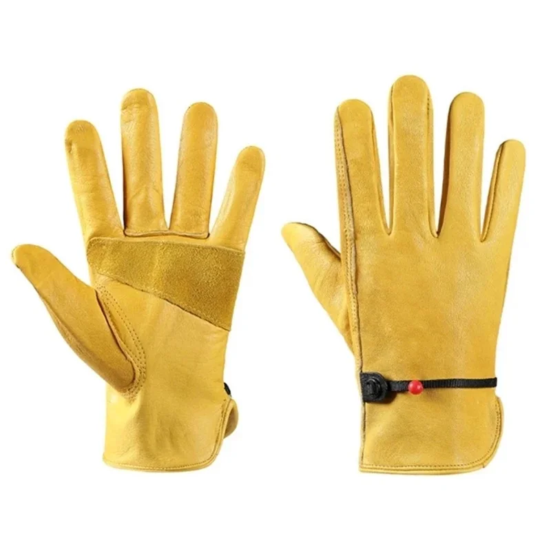 AliExpress NONE Cowhide Work Gloves Leather Motorcycle Driver Cycling Outdoor Sports Racing Security Protection Safety Yellow Riding Glove