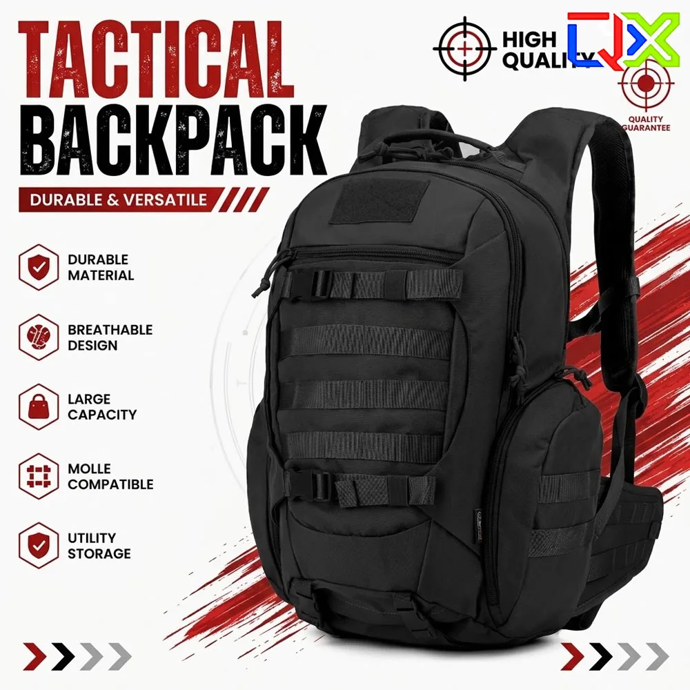 QX Tactical Outdoor Backpack Waterproof Hiking Camping Travel Storage Bag Utility Backpack Gear Carrier Men