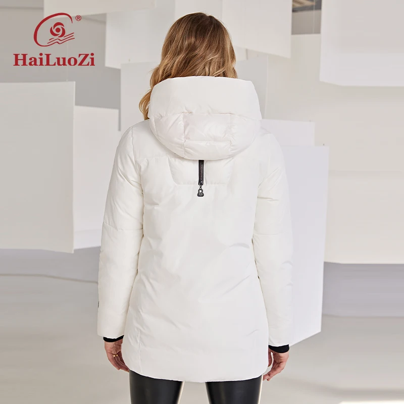 HaiLuoZi-Chaqueta cálida y gruesa para mujer, abrigo de cuello alto con capucha, con cremallera, a la moda, 2022