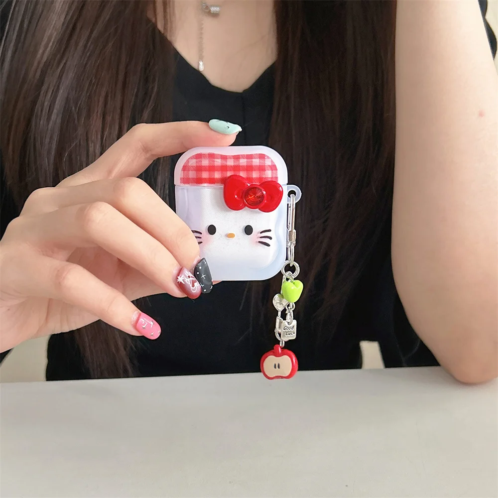 

Korean Plaid Diamond Bow Hellokitty Earphone Case for Apple Airpods 2 3 4 Airpods Pro3 Pro2 4 Headphone Case Cover with Charm